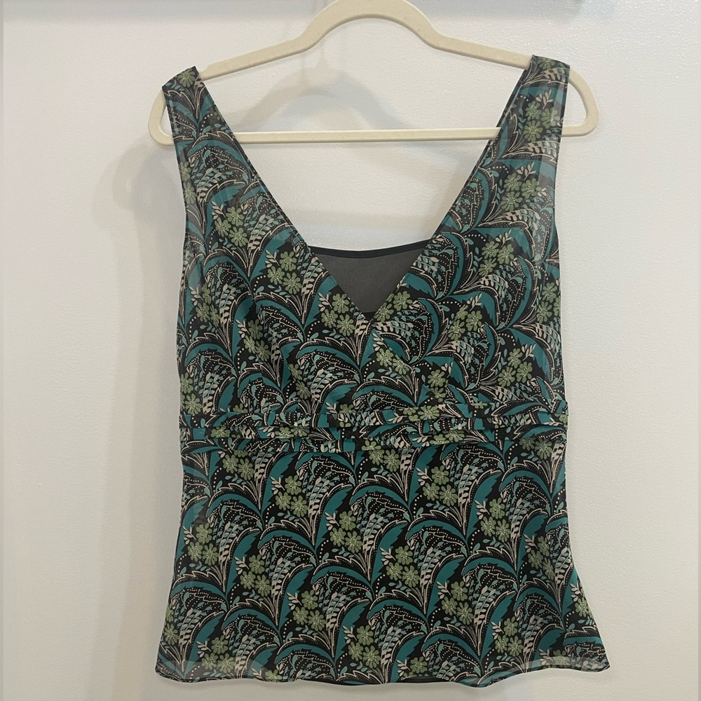 Ann Taylor LOFT Airy Floral Tank Top Fairycore Chocolate Brown Sheer Women's 10